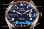 IWC Pilot's Watches Mark XVII Edition "Le Petit Prince" Swiss ETA 2892 Automatic Steel Case with Blue Dial and Brown Leather Strap - White Arabic Numeral Markers