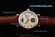 Vacheron Constantin Tourbillon Automatic Movement Steel Case with White Dial and Brown Leather Strap