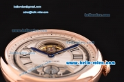 Cartier Rotonde De Tourbillon Asia 6497 Manual Winding Rose Gold Case with White Dial and Brown Leather Strap
