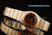 Omega Constellation Swiss ETA Quartz Movement Rose Gold Bezel with Brown Dial and Diamond Markers - Lady Model