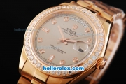 Rolex Day Date II Automatic Movement Full Rose Gold with Diamond Bezel-Diamond Markers and Grey Dial