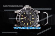 Rolex GMT-Master Asia 2813 Automatic Steel Case with Black Dial Black Nylon Strap and Yellow Markers