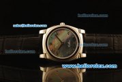 Rolex Cellini Swiss Quartz Steel Case with Dark Grey MOP Dial and Black Leather Strap-Numeral Markers