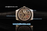 Rolex Datejust Oyster Perpetual Automatic Movement Diamond Dial with Blue Numeral Marker and Black Bezel-Black Leather Strap