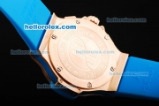 Hublot Big Bang Chronograph Quartz Movement White Dial with Blue Diamond Bezel and Blue Rubber Strap-Lady Size