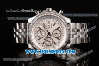 Breitling Bentley Motors Chrono Swiss Valjoux 7750 Automatic Steel Case/Bracelet with White Dial and Silver Stick Markers (BP)
