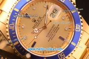 Rolex Oyster Perpetual Submariner Swiss ETA 2836 Automatic Full Gold with Blue Bezel and Rose Gold Dial 10Micron Plated-1:1 Original