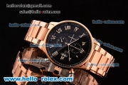 IWC Portuguese Chrono Japanese Miyota OS10 Quartz Rose Gold Case with Roman Markers Black Dial and Rose Gold Strap