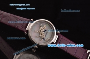 Cartier Le Cirque Animalier de Cartier Swiss Quartz Steel Case with White MOP Dial and Purple Leather Strap