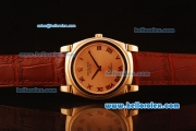 Rolex Cellini Swiss Quartz Rose Gold Case with Rose Gold Dial and Brown Leather Strap-Roman Markers