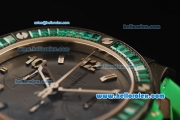 Hublot Big Bang Chronograph Swiss Valjoux 7750 Automatic Movement PVD Case with Green Diamond Bezel and Green Rubber Strap