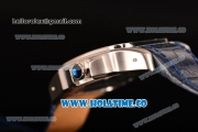 Cartier Santos 100 Large Asia Automatic Steel Case with Blue Leather Strap Black Roman Numeral Markers and White Dial