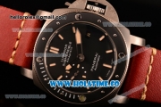 Panerai PAM 389 Luminor Submersible 1950’s Amagnetic 3 Days Automatic Titanio Titanium Case with Black Dial Stick Markers and Red Leather Strap
