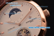 Vacheron Constantin Malte Tourbillon Asia ST22 Automatic Rose Gold Case with Brown Leather Strap White Dial