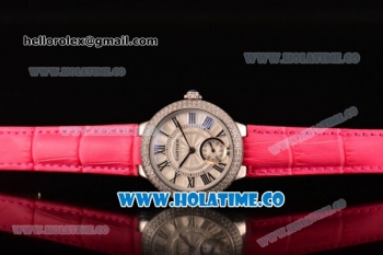 Cartier Ballon Bleu De Small Swiss Quartz Steel Case with Diamonds Bezel White Dial and Hot Pink Leather Strap - Black Markers