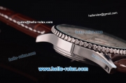 Breitling Montbrillant Automatic Steel Case with White Dial and Brown Leather Strap