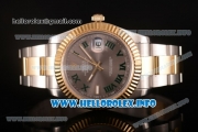 Rolex Datejust II Swiss ETA 2836 Automatic Two Tone Case/Bracelet with Grey Dial and Green Roman Numeral Markers (BP)