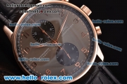 IWC Portuguese Chrono Swiss Valjoux 7750-SHG Automatic Rose Gold Case with Black Leather Strap and Grey Dial