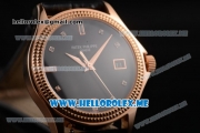 Patek Philippe Calatrava Miyota 9015 Automatic Rose Gold Case with Black Dial and Diamonds Markers Black Leather Strap