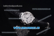 Cartier Ballon Bleu Chrono Swiss Valjoux 7750 Automatic Steel Case with White Dial Roman Numeral Markers and Black Leather Strap (KW)