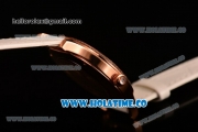 Jaeger-LeCoultre Lady Miyota Quartz Rose Gold Case with White MOP Dial Purple Stick Markers and White Leather Strap - Diamonds Bezel