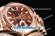 Rolex Datejust Swiss ETA 2671 Automatic Rose Gold Case with Brown Dial Stick Markers and Rose Gold Bracelet (BP)