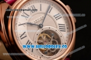 Cartier Cle de Cartier Swiss Tourbillon Manual Winding Rose Gold Case with White Dial and Pink Leather Strap