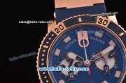 Ulysse Nardin Marine Chronograph Quartz Movement RG Case with Black Dial and Blue Bezel-Blue Rubber Strap