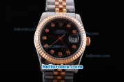 Rolex Datejust Oyster Perpetual Automatic Rose Gold Bezel with Black Dial and Diamond Marking-Small Calendar
