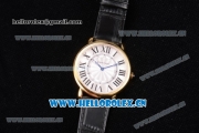 Cartier Rotonde De Tourbillon Asia 6497 Manual Winding Yellow Gold Case with White Dial and Roman Numeral Markers Black Leather Strap