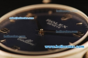 Rolex Cellini Swiss Quartz Steel Case with Dark Blue Dial and Black Leather Strap-Numeral Markers