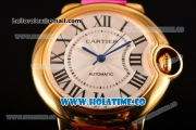 Cartier Ballon Bleu De Medium Asia 4813 Automatic Yellow Gold Case with Silver Dial Grey Leather Strap and Roman Numeral Markers (GF)