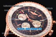 Breitling Navitimer GMT Chrono Swiss Valjoux 7750 Automatic Rose Gold Case with Black Dial Stick Markers and Black Leather Strap