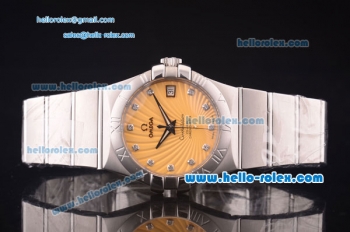 Omega Constellation Swiss ETA 2836 Automatic Full Steel Case with Yellow Dial and Diamond Markers