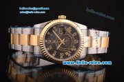 Rolex Sky-Dweller Asia 2813 Automatic Two Tone Case/Strap with Black Dial and Roman Markers