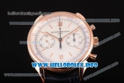 Vacheron Constantin Historiques Cornes de Vache 1955 Chronograph Copy Venus 75 Manual Winding Rose Gold Case with White Dial Stick Markers and Black Leather Strap