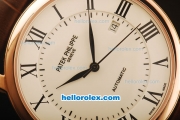 Patek Philippe Calatrava Swiss ETA 2824 Automatic Rose Gold Case with White Dial and Brown Leather Strap