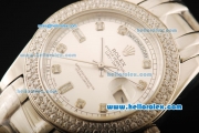 Rolex Day-Date Automatic Movement ETA Coating Case with Silver Dial and Diamond Markers/Bezel
