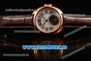 Cartier Cle de Cartier Swiss Tourbillon Manual Winding Rose Gold Case with White Dial and Brown Leather Strap
