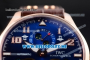 IWC Big Pilot Double Tourbillon Asia ST28 Automatic Rose Gold Case with Blue Dial and Brown Leather Strap Stick/Arabic Numeral Markers