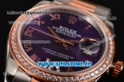 Rolex Datejust Asia 2813 Automatic Rose Gold/Steel Case with Purple Dial Diamonds Bezel and Roman Numeral Markers (BP)