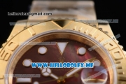 Rolex Yacht-Master 40 Clone Rolex 3135 Automatic Yellow Gold Case/Bracelet with Black MOP Dial and Dot Markers (BP)