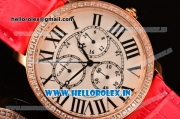 Cartier Ronde Louis Cartier Miyota 1L45 Quartz Rose Gold Case with Red Leather Strap and Diamonds Bezel