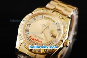 Rolex Day-Date Automatic Movement Full Gold with Gold Dial-Roman Markers and Diamond Bezel