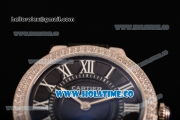 Cartier Ballon Bleu De Small Swiss Quartz Steel Case with Diamonds Bezel Black Dial and Black Leather Strap - White Markers