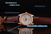 Rolex Cellini Danaos Swiss Quartz Rose Gold Case with Brown Leather Strap White Dial Stick Markers