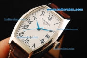 Longines Evidenza Quartz Movement Steel Case with White Dial and Brown Leather Strap