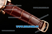 Cartier Rotonde De Miyota Quartz Rose Gold Case with White Dial Roman Numeral Markers and Brown Leather Strap