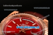 Rolex Day-Date Asia 2813 Automatic Rose Gold Case with Red Dial Stick Markers and Brown Leather Strap