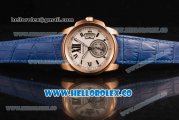 Cartier Calibre De Cartier Miyota 9015 Automatic Rose Gold Case with White Dial and Blue Leather Strap